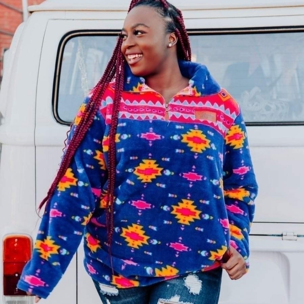 Southern Fried Chics Neon Nights Aztec Sherpa Sz. L